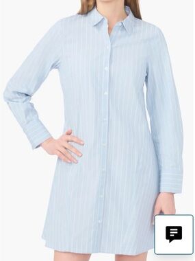 Nordstrom 100% Cotton Striped Light Blue Button-Front Dress